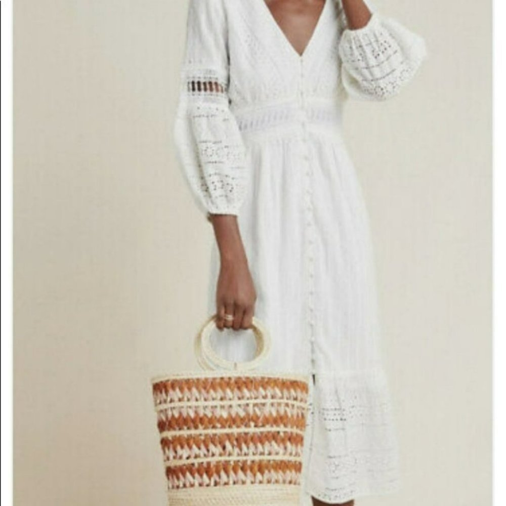 Anthropologie Ebba Eyelet 10 white cotton boho hippie peasant dress NWT